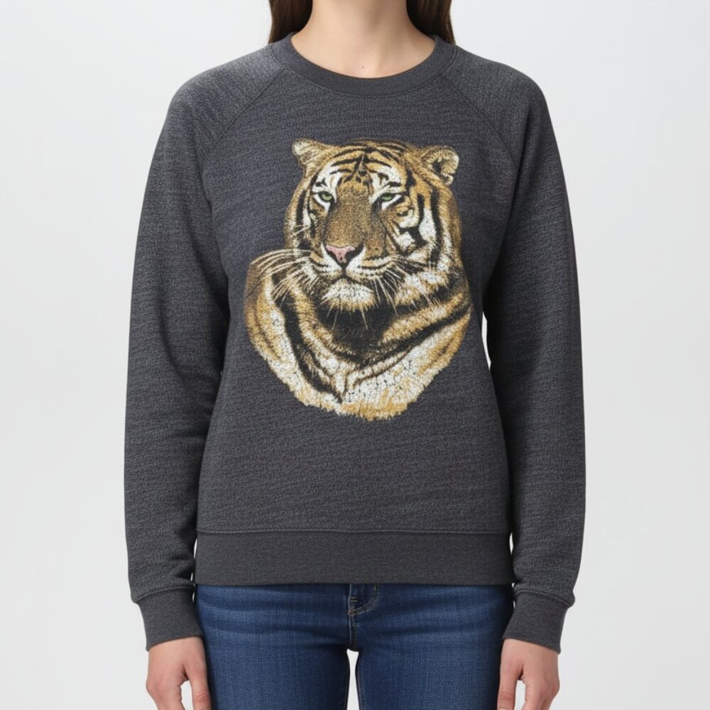 NWT Monrow Tiger Graphic Crewneck Sweatshirt Charcoal Gray –‎ Women’s XS